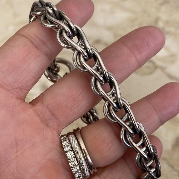 Heavy Solid 925 Sterling Silver Chunky Toggle Bracelet - Picture 5 of 11